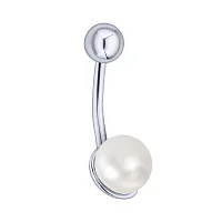 Срібний пірсинг в пупок з перлиною - 2077187