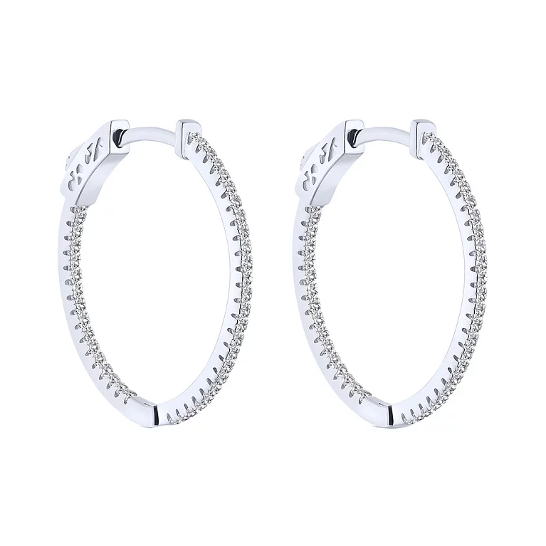 Срібні сережки-кільця з фіанітами. Артикул 7502/2809/30: ціна, відгуки, фото – купити в інтернет-магазині AURUM