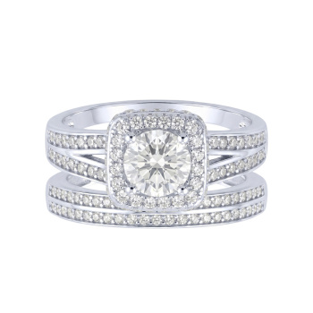 Серебряное двойное кольцо 2 в 1 "Геометрия" с фианитами - 2260727