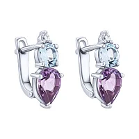 Срібні сережки з аметистами, топазами та фіанітами - 2021221