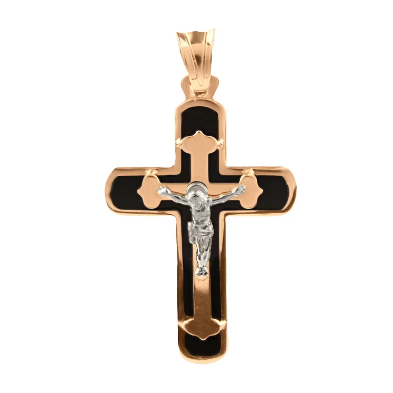 Крестик из комбинированного золота с эмалью. Артикул 210100Е: цена, отзывы, фото – купить в интернет-магазине AURUM