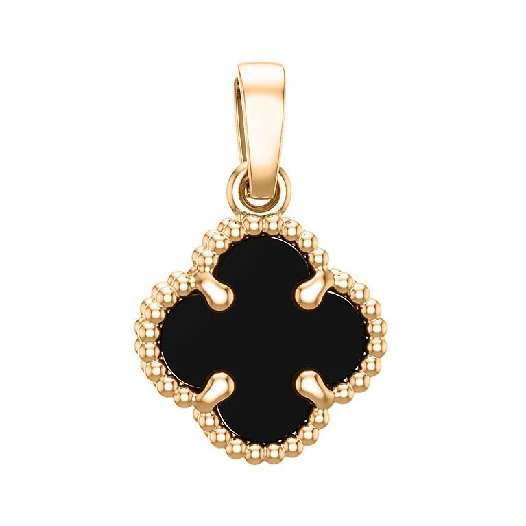 Подвес из красного золота "Клевер" с ониксом - 2129781