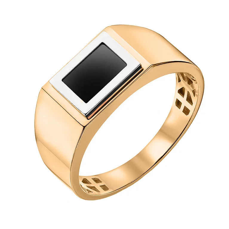 Перстень з комбінованого золота з оніксом. Артикул 180539кбо: ціна, відгуки, фото – купити в інтернет-магазині AURUM