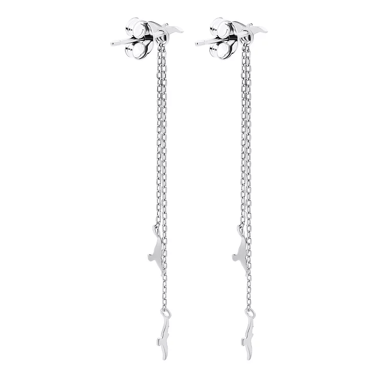Срібні сережки-гвоздики трансформери з підвісками "Пташки". Артикул 7518/СК2/1024: ціна, відгуки, фото – купити в інтернет-магазині AURUM