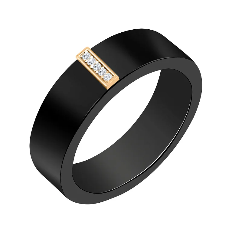 Кольцо керамическое со вставкой из красного золота и дорожкой из брилиантов - 2124805