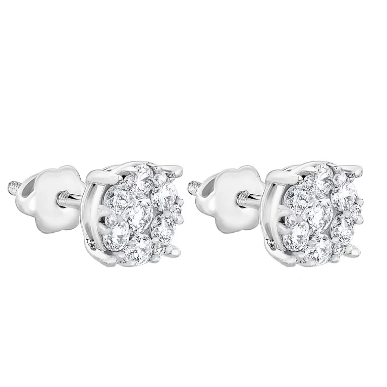 Сережки-гвоздики золоті з розсипом діамантів. Артикул С341311060б: ціна, відгуки, фото – купити в інтернет-магазині AURUM