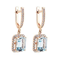 Сережки з підвісом в червоному золоті з топазом та фіанітами - 2051599