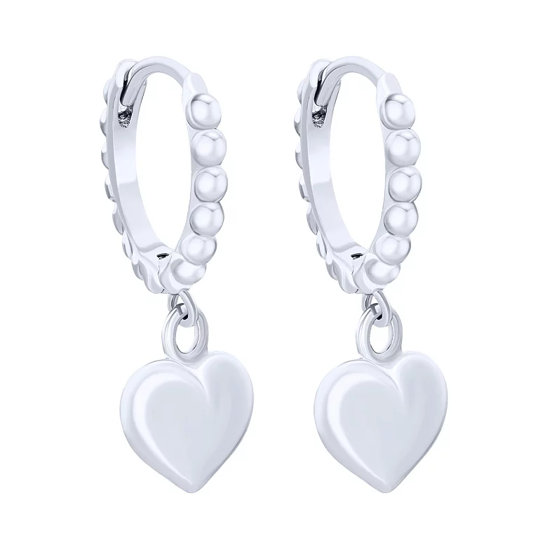 Сережки-кільця срібні з підвіскою "Серце". Артикул 7502/2144625: ціна, відгуки, фото – купити в інтернет-магазині AURUM