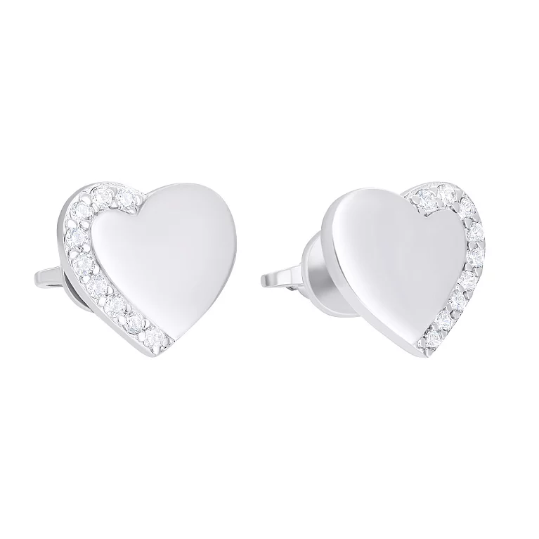 Срібні сережки-гвоздики "Сердечко" з фіанітами. Артикул 7518/20561: ціна, відгуки, фото – купити в інтернет-магазині AURUM