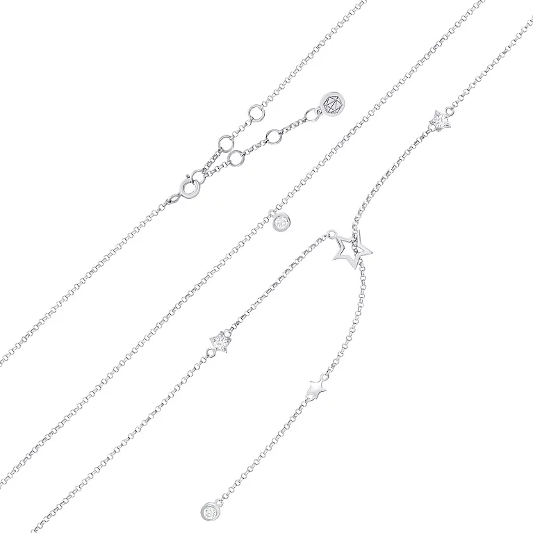 Колье из серебра "Звездочки" с фианитами якорное плетение. Артикул 7507/6123_5: цена, отзывы, фото – купить в интернет-магазине AURUM