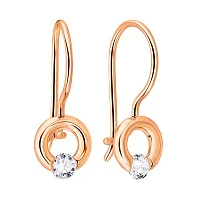 Сережки-петли из красного золота с фианитом - 971280