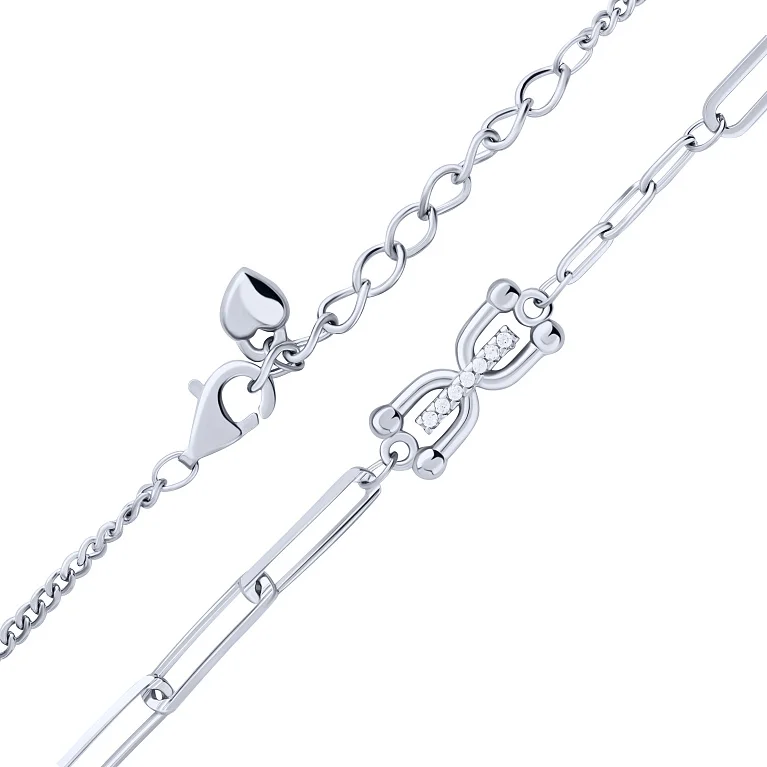 Срібний браслет у подвійному плетінні з фіанітами - 2127117