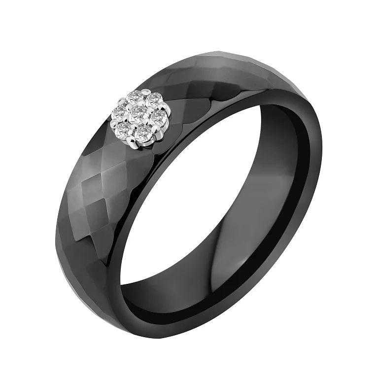 Каблучка "Квітка" із кераміки і білого золота з діамантами - 2126550