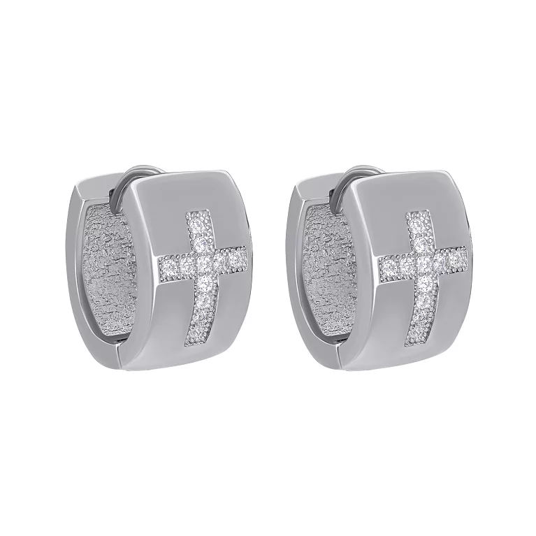 Сережки-кольца серебряные с фианитами Крестики. Артикул 7502/2136422: цена, отзывы, фото – купить в интернет-магазине AURUM