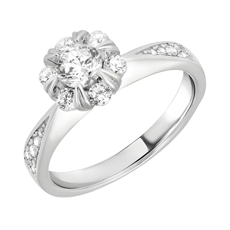 Серебряное помолвочное кольцо "Цветок" с фианитами. Артикул 7501/4923: цена, отзывы, фото – купить в интернет-магазине AURUM