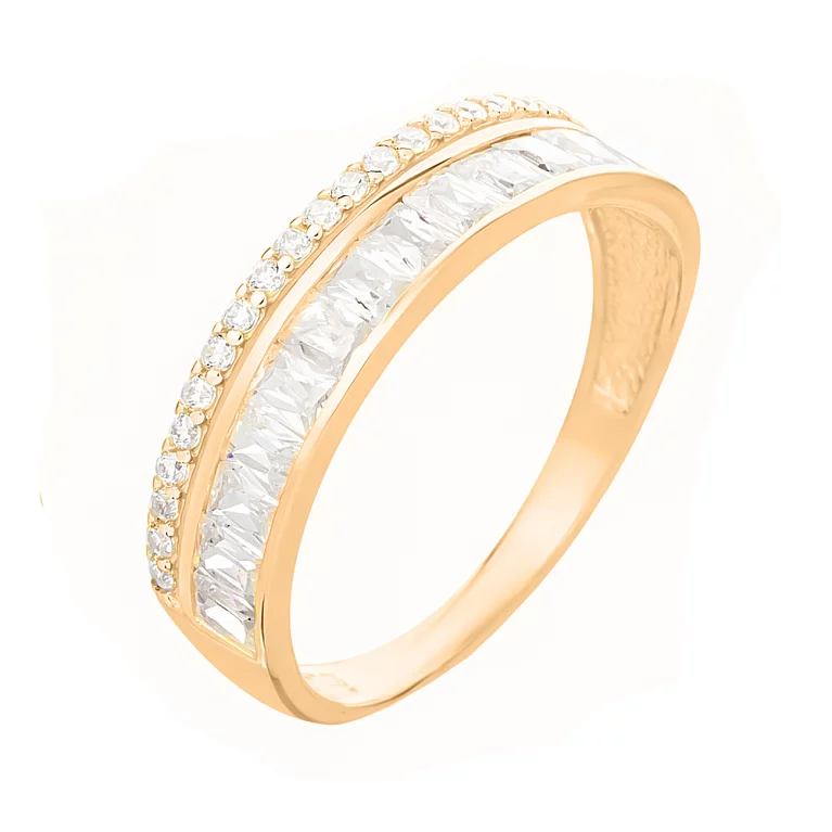 Двойное золотое кольцо с дорожкой фианитов. Артикул 140482: цена, отзывы, фото – купить в интернет-магазине AURUM