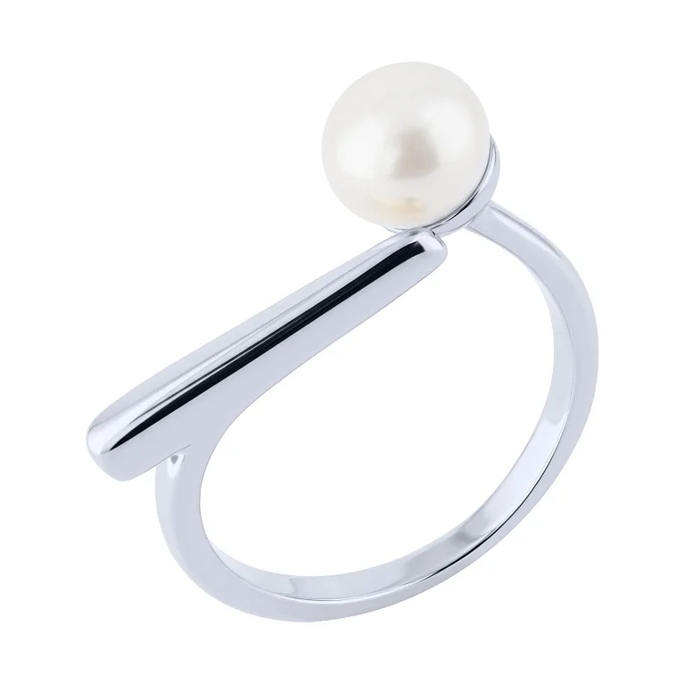 Незамкнутое серебряное кольцо с жемчужиной - 2221553