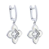 Серьги "Цветы" из серебра с подвесами с перламутром и фианитами - 2225312