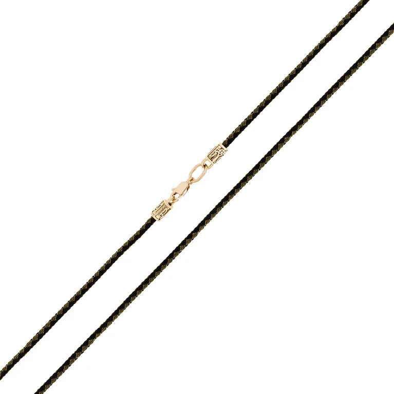 Шнурок із зеленого шовку "Тризуб - Герб України" із застібкою з червоного золота - 1529235