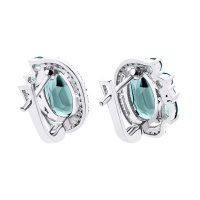 Серьги из серебра с топазом лондон и дорожкой фианитов  - 1525084