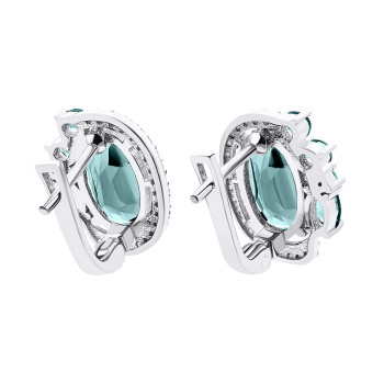 Серьги из серебра с топазом лондон и дорожкой фианитов  - 1525084