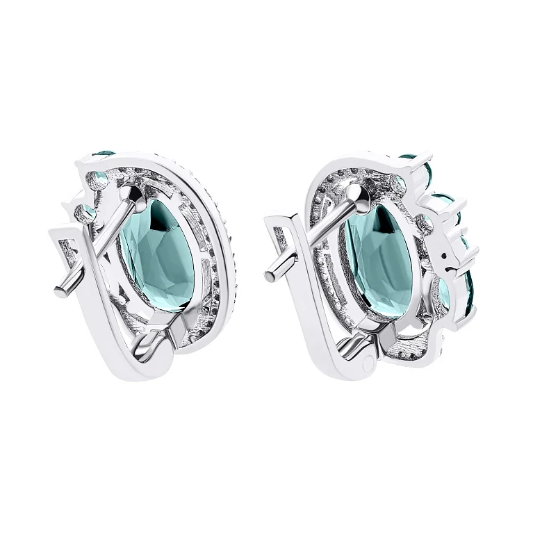 Серьги из серебра с топазом лондон и дорожкой фианитов  - 1525084