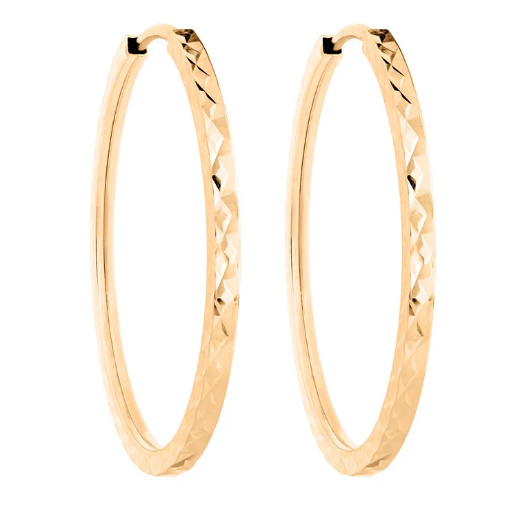 Сережки-кольца с алмазной гранью из красного золота. Артикул 122104/35: цена, отзывы, фото – купить в интернет-магазине AURUM