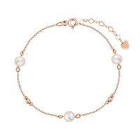 Чарівний браслет в червоному золоті з перлами якірне плетіння - 2102107