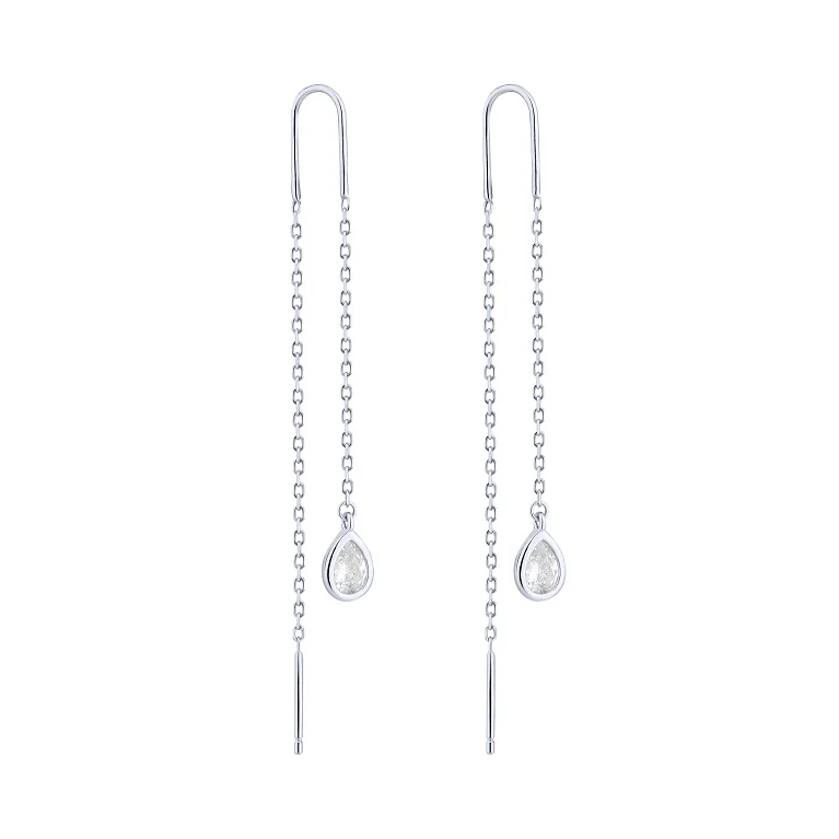 Сережки-протяжки "Каплі" зі срібла з фіанітом - 2220752