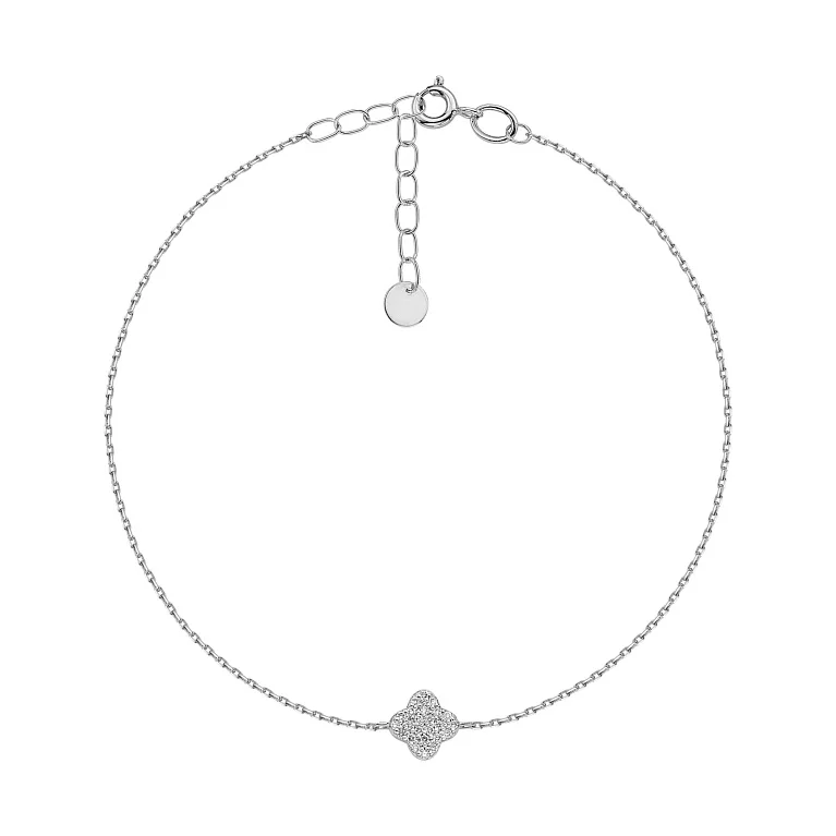 Браслет "Конюшина" з білого золота з діамантами плетіння якір - 2150119