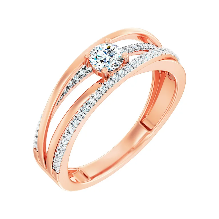 Каблучка у переплетінні із червоного золота з фіанітами - 2118582