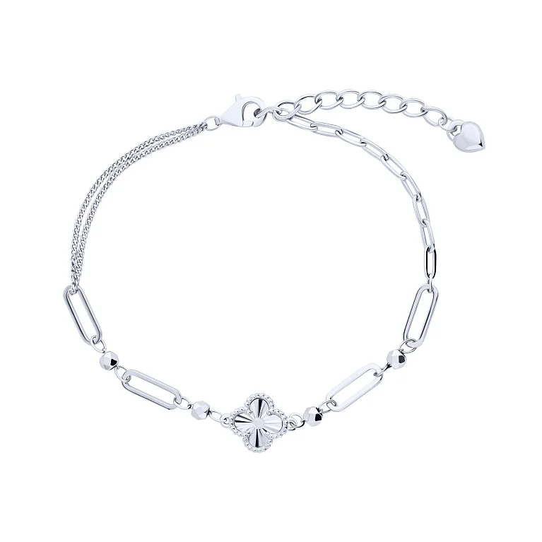 Браслет зі срібла "Конюшина" у подвійному плетінні - 2127309 Браслет зі срібла "Конюшина" у подвійному плетінні - 2127309