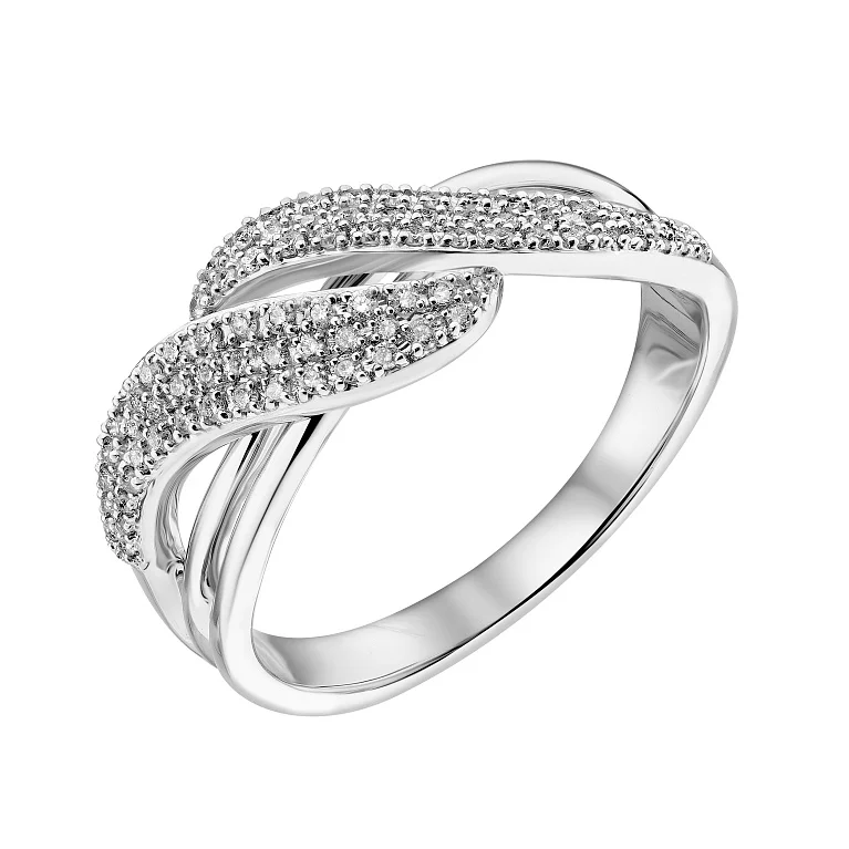 Каблучка з білого золота "Переплетіння" з розсипом діамантів - 2149824