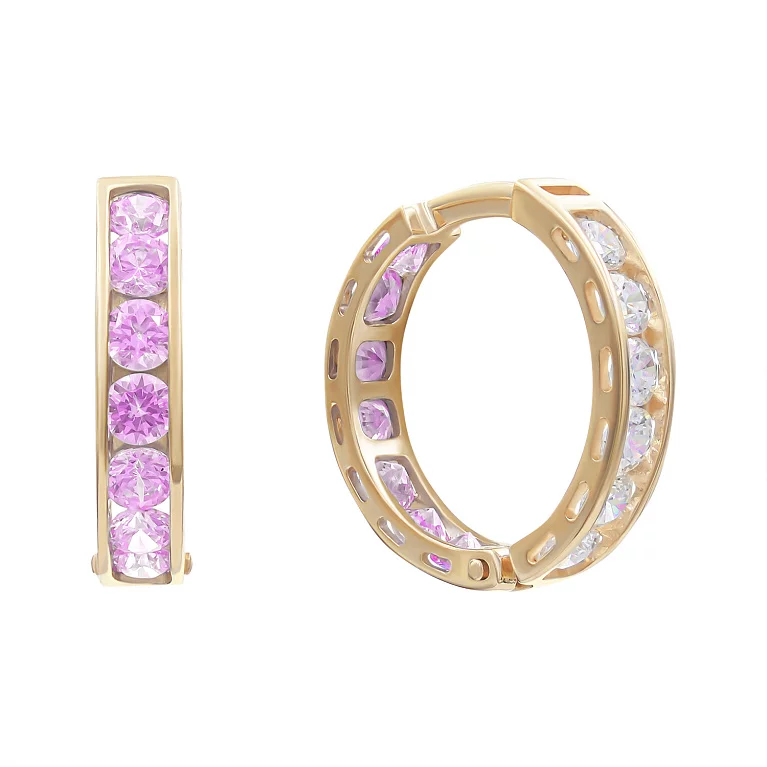 Сережки-кольца из красного золота с белыми и розовыми фианитами. Артикул С4174SwPink: цена, отзывы, фото – купить в интернет-магазине AURUM