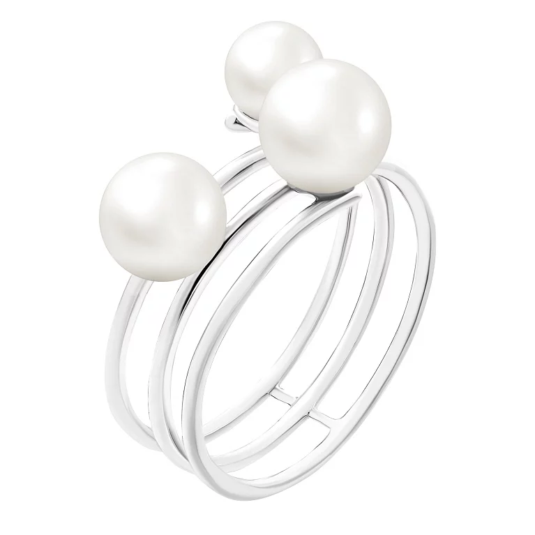 Тройное серебряное кольцо из серебра с жемчужинами. Артикул 7001/2115748/159: цена, отзывы, фото – купить в интернет-магазине AURUM
