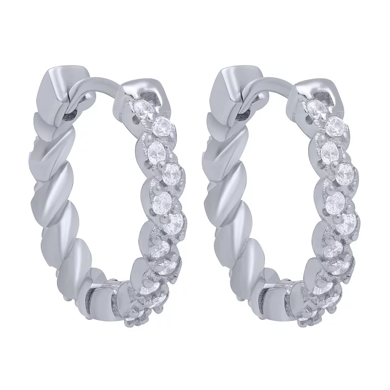 Срібні сережки-кільця з фіанітами. Артикул 7502/FE13595: ціна, відгуки, фото – купити в інтернет-магазині AURUM