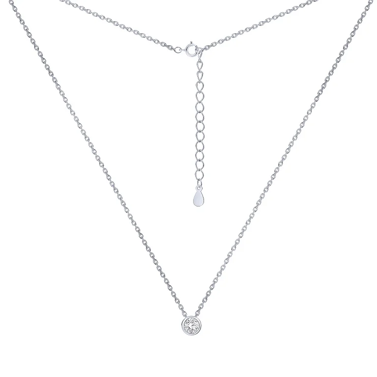 Серебряное колье с подвесом с фианитом плетение якорь - 2240470