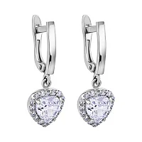 Сережки "Сердце" из белого золота с фианитами - 1689613