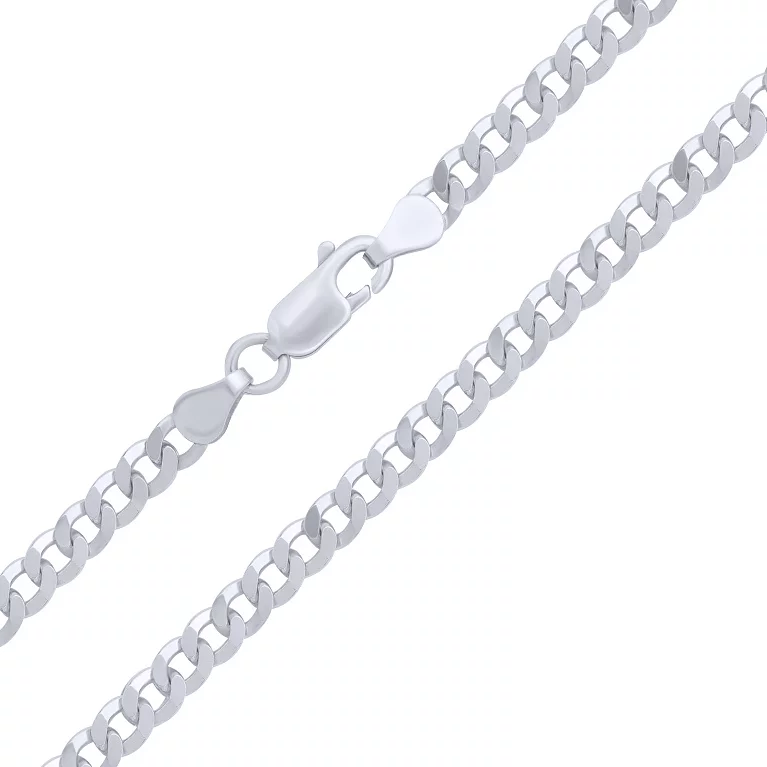 Срібний ланцюжок з родіюванням плетіння панцир. Артикул 7508/Пр-100: ціна, відгуки, фото – купити в інтернет-магазині AURUM