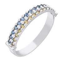 Каблучка зі срібла з синьо-жовтими фіанітами - 1549886