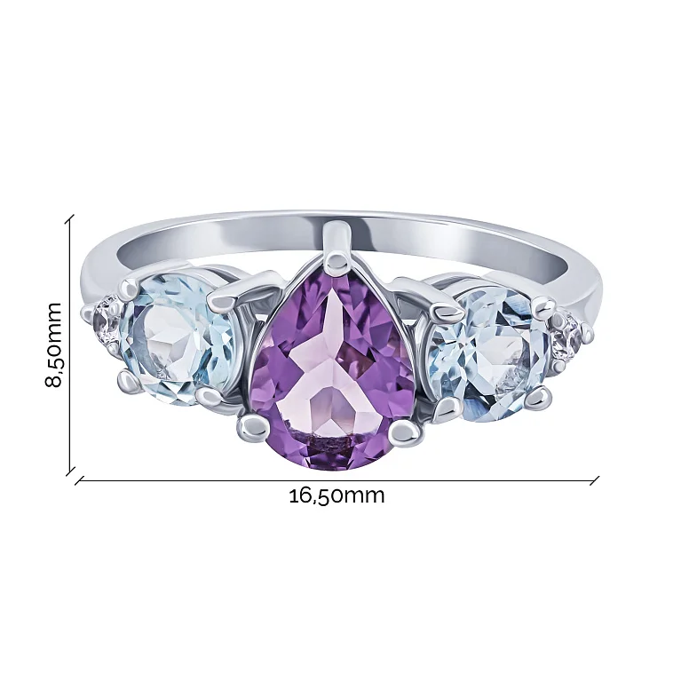 Серебряное кольцо с аметистом, топазами и фианитом - 2022151