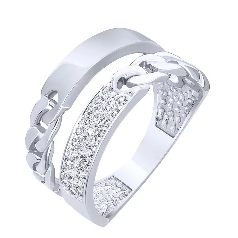 Двойное кольцо из белого золота с фианитами "Цепочки". Артикул 126011: цена, отзывы, фото – купить в интернет-магазине AURUM