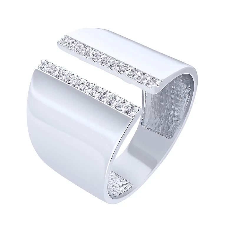 Широкое кольцо из белого золота с дорожкой фианитов. Артикул 122381: цена, отзывы, фото – купить в интернет-магазине AURUM