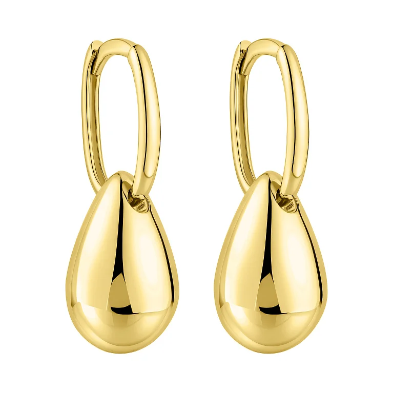 Серьги-кольца трансформеры с подвесом "Капля" в лимонном золоте - 2182585