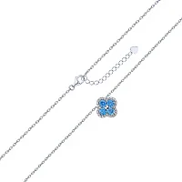 Стильне срібне кольє з підвісом "Конюшина" з альпінітом з фіанітами та якірним плетінням - 1933446