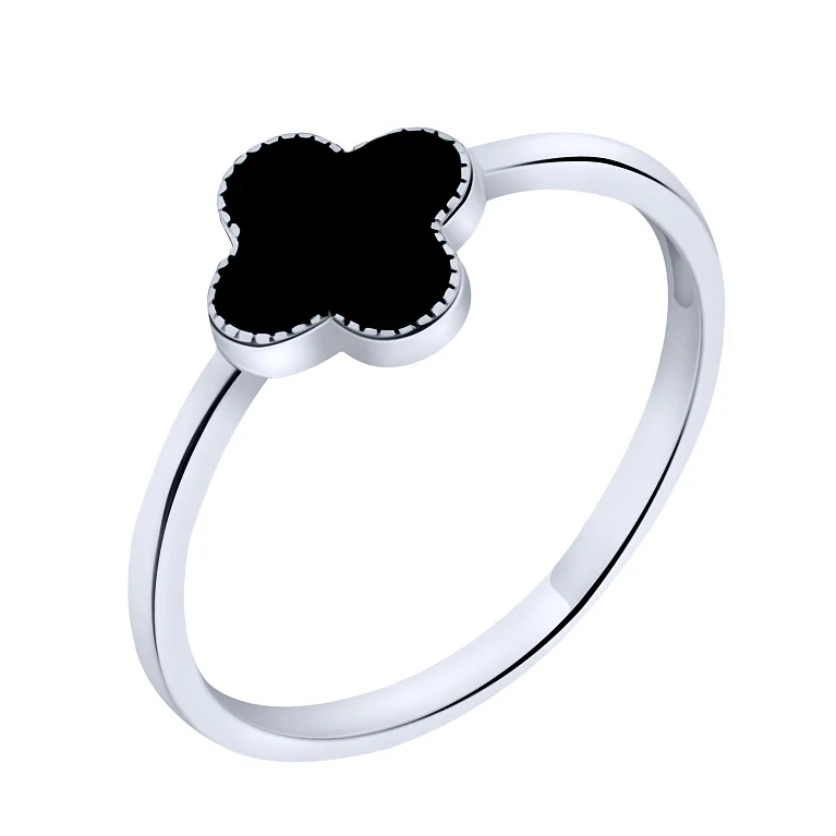 Срібна каблучка "Конюшина" з емаллю  - 2159237