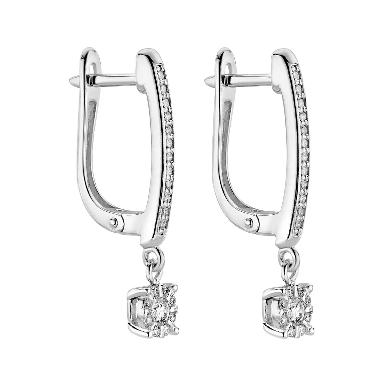 Серьги из белого золота с подвесом и россыпью бриллиантов - 2182594