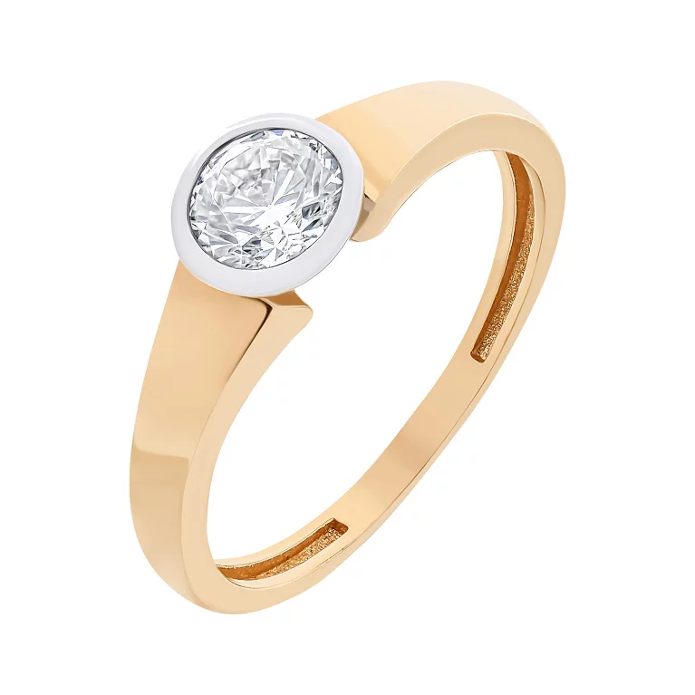 Кольцо для помолвки из комбинированного золота с фианитом. Артикул 9100911: цена, отзывы, фото – купить в интернет-магазине AURUM
