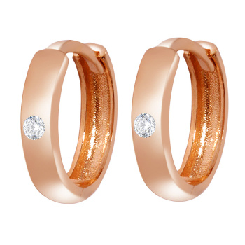 Сережки-кольца из красного золота с фианитом - 968235