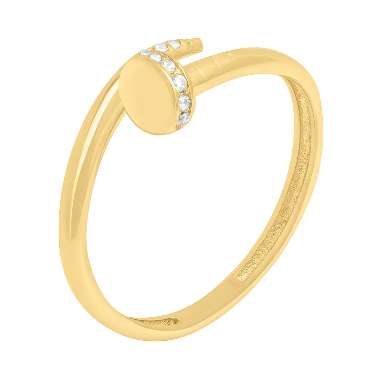 Кольцо из лимонного золота с фианитами "Гвоздь". Артикул 215018303: цена, отзывы, фото – купить в интернет-магазине AURUM